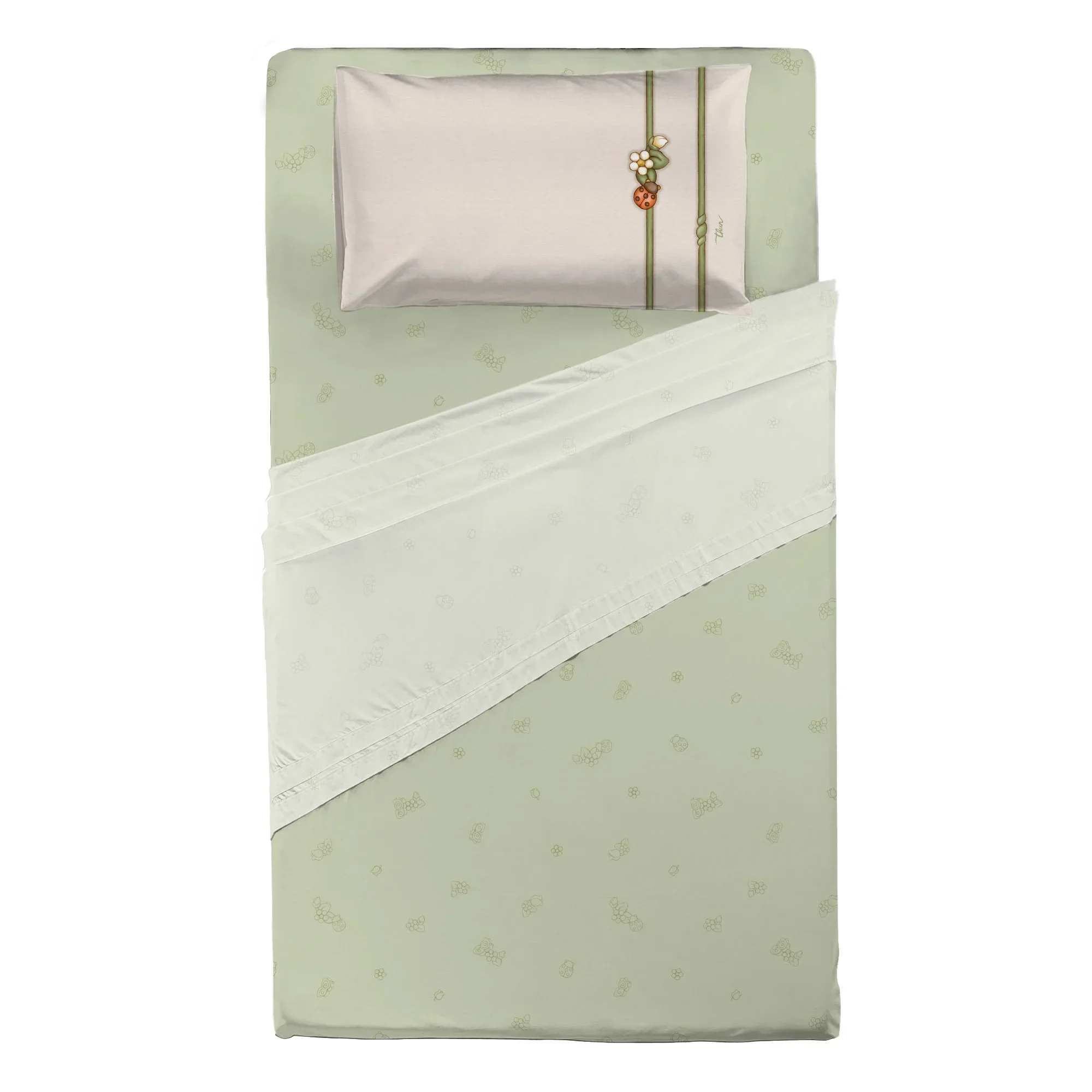 THUN® Completo Letto Piazza e Mezza in Cotone Country Bloom Green - Image 2