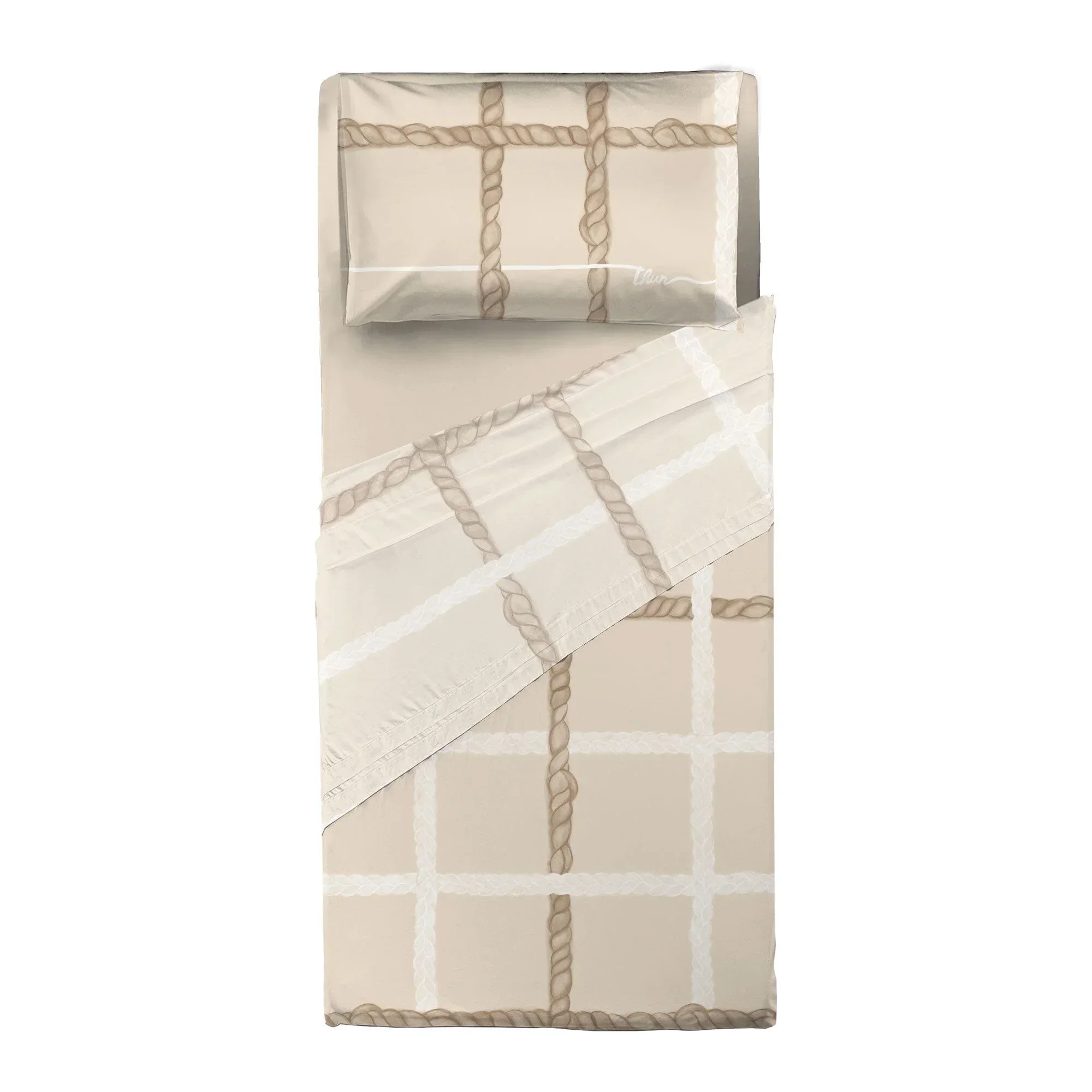 THUN® Completo Letto Singolo con Stampa Digitale - Fantasia Abbracciami Treccia Beige - Image 2