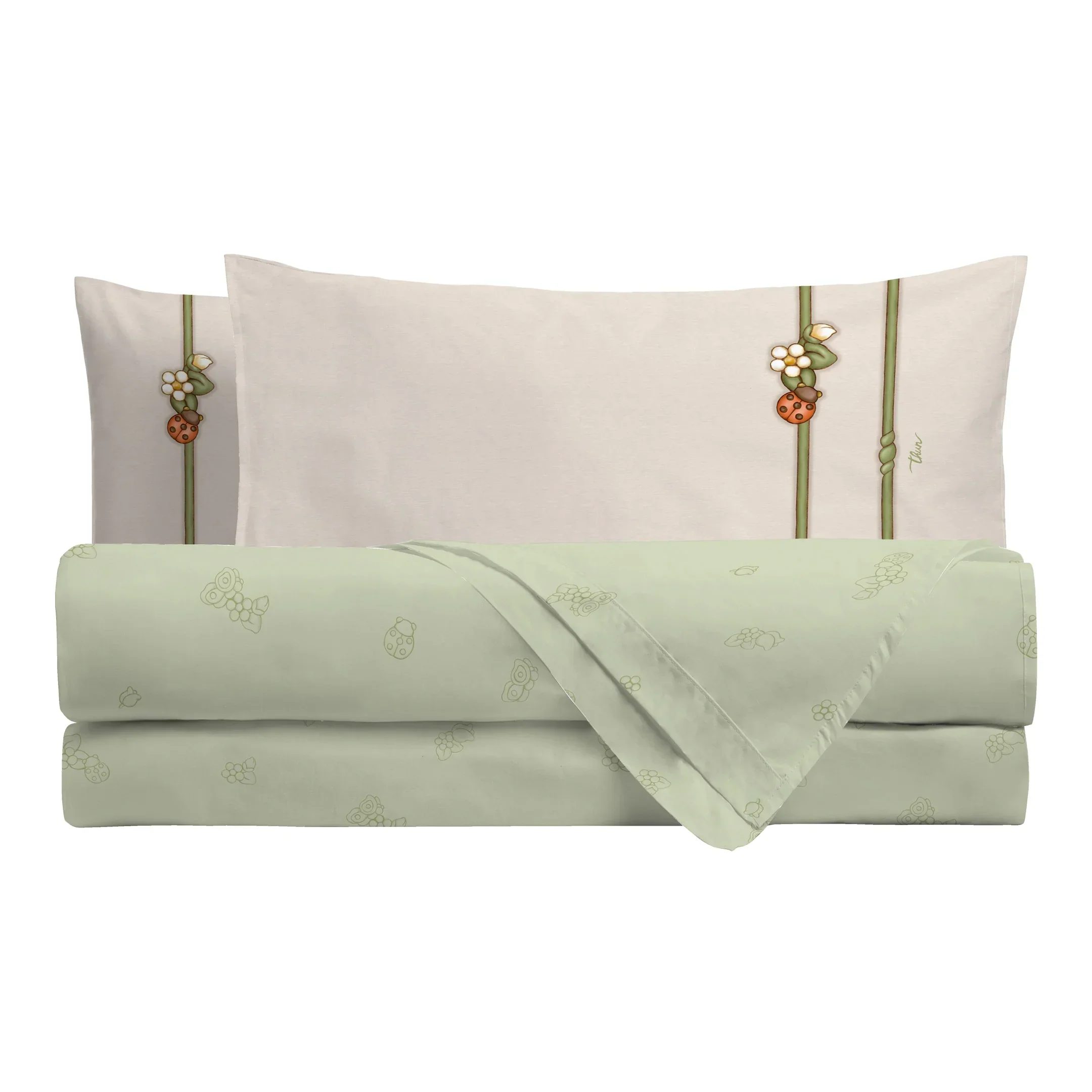 THUN® Completo Letto Singolo in Cotone Country Bloom Green
