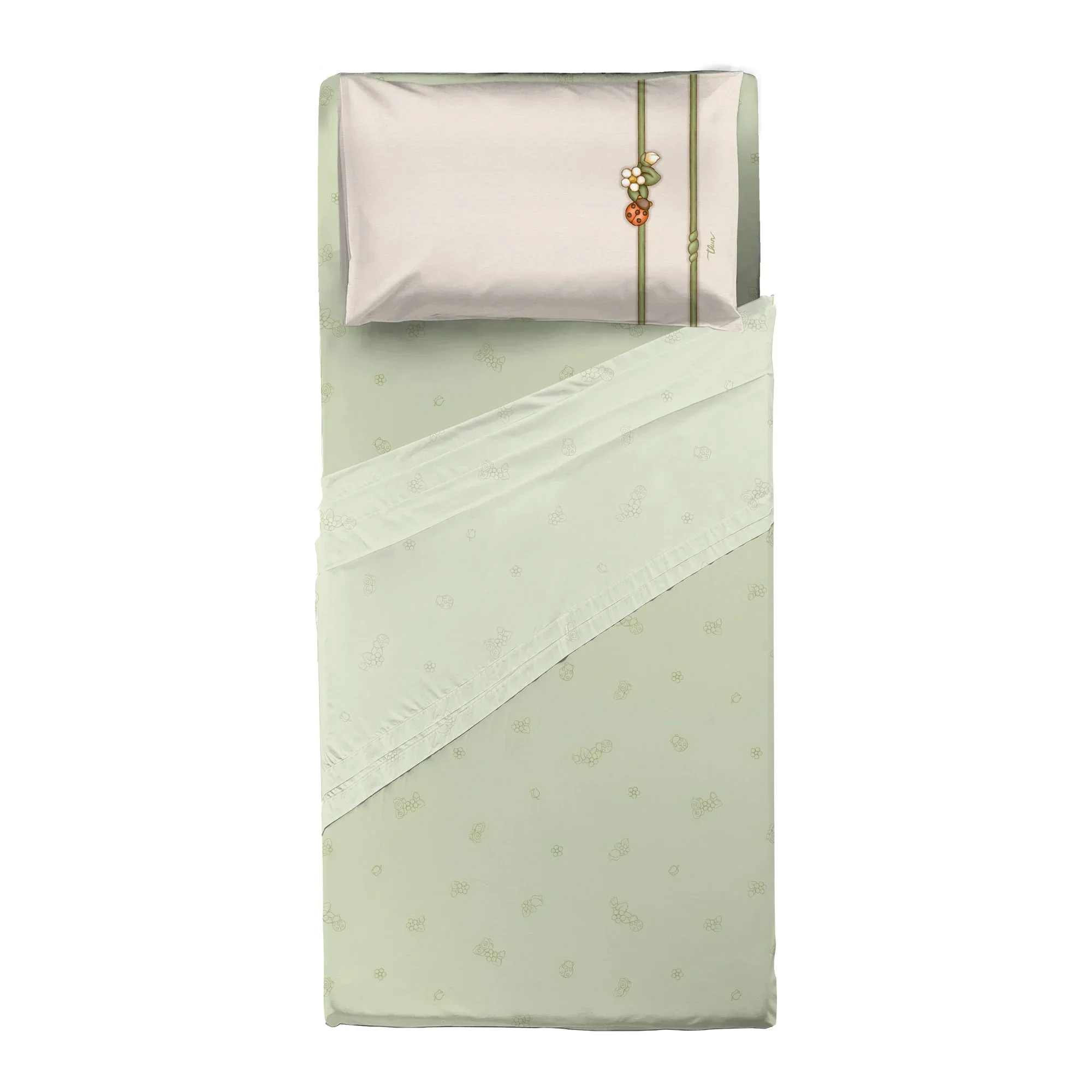 THUN® Completo Letto Singolo in Cotone Country Bloom Green - Image 2
