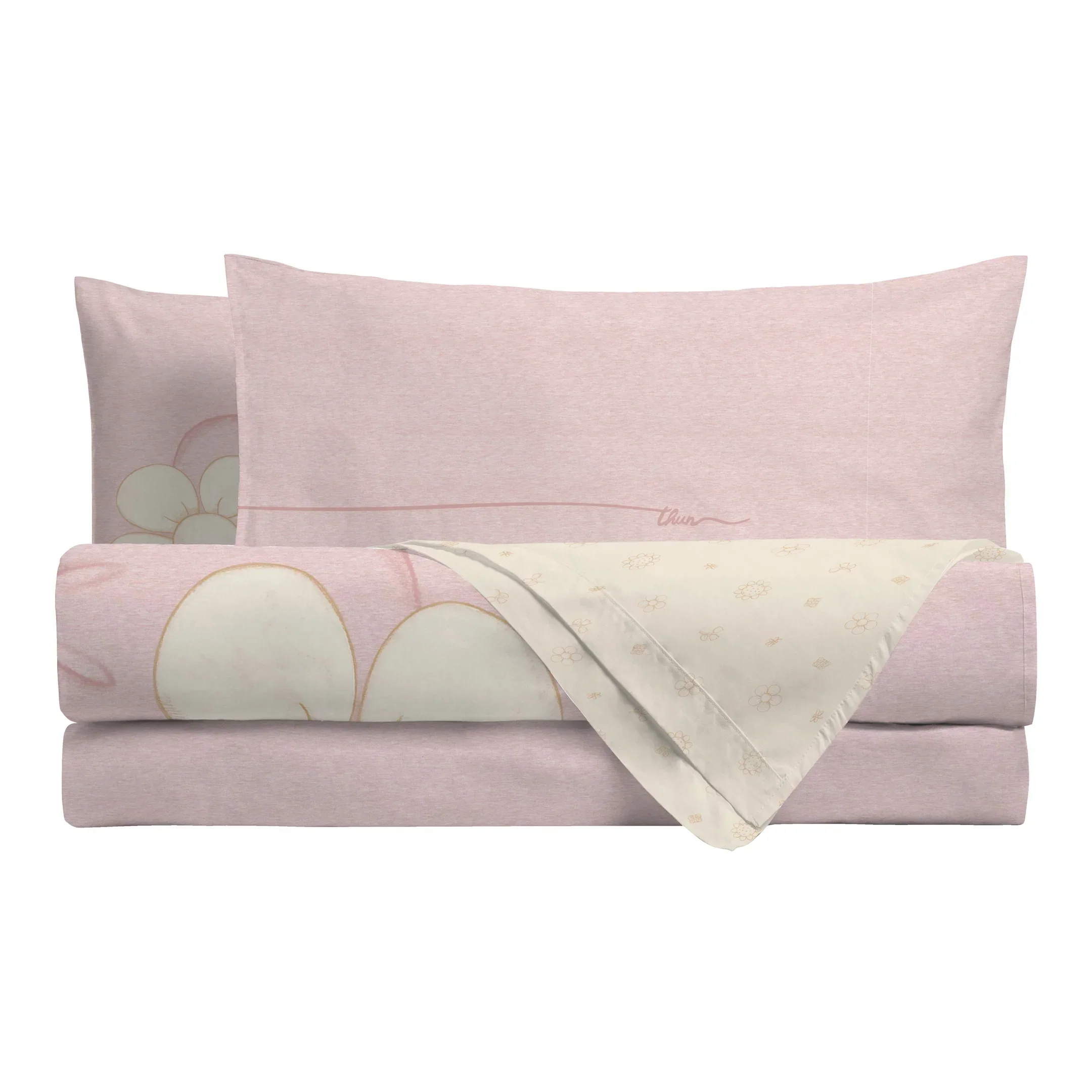 THUN® Parure Copripiumino Piazza e Mezza in Cotone Iconic Elegance Daisy Pink - Image 2