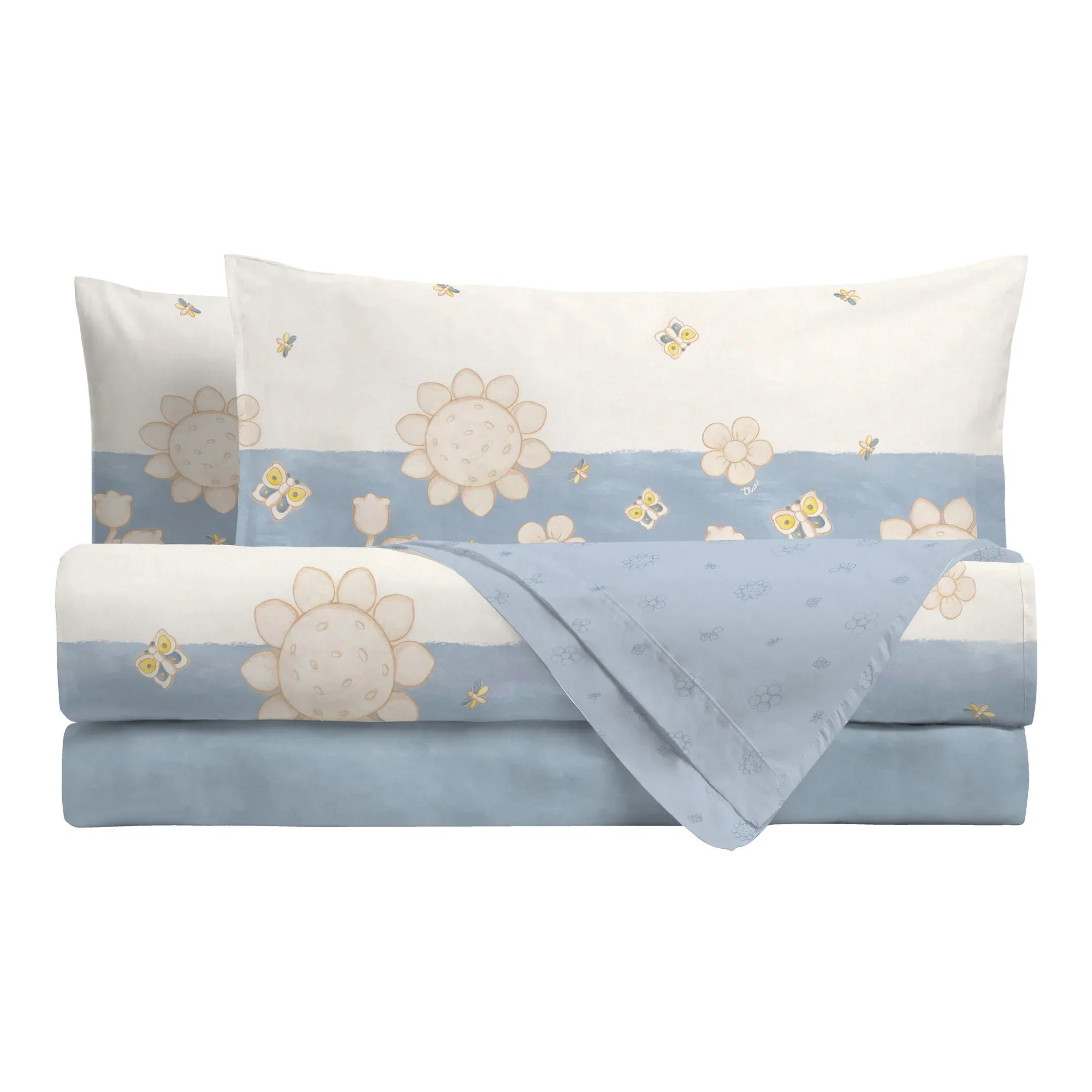 THUN® Parure Copripiumino Singolo in Cotone Elegance Azzurro - Image 2