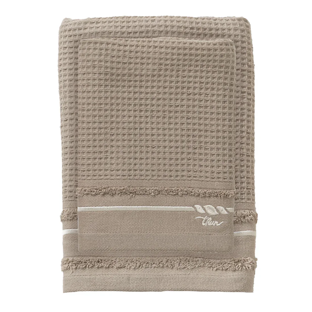 THUN® Set 2 Asciugamani Country Bloom 40x60 + 60x100 cm Tinta Unita Beige
