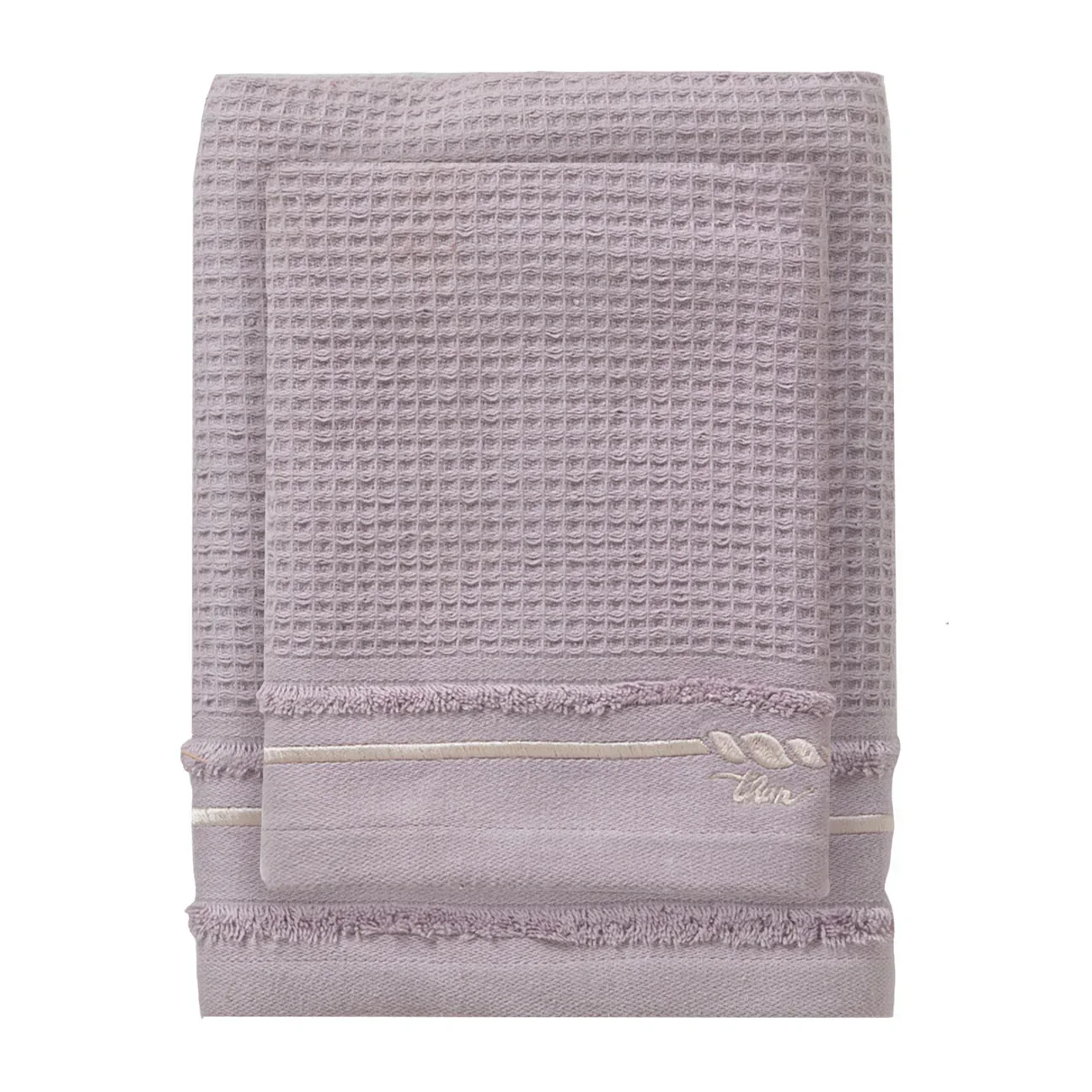 THUN® Set 2 Asciugamani Country Bloom 40x60 + 60x100 cm Tinta Unita Lilac