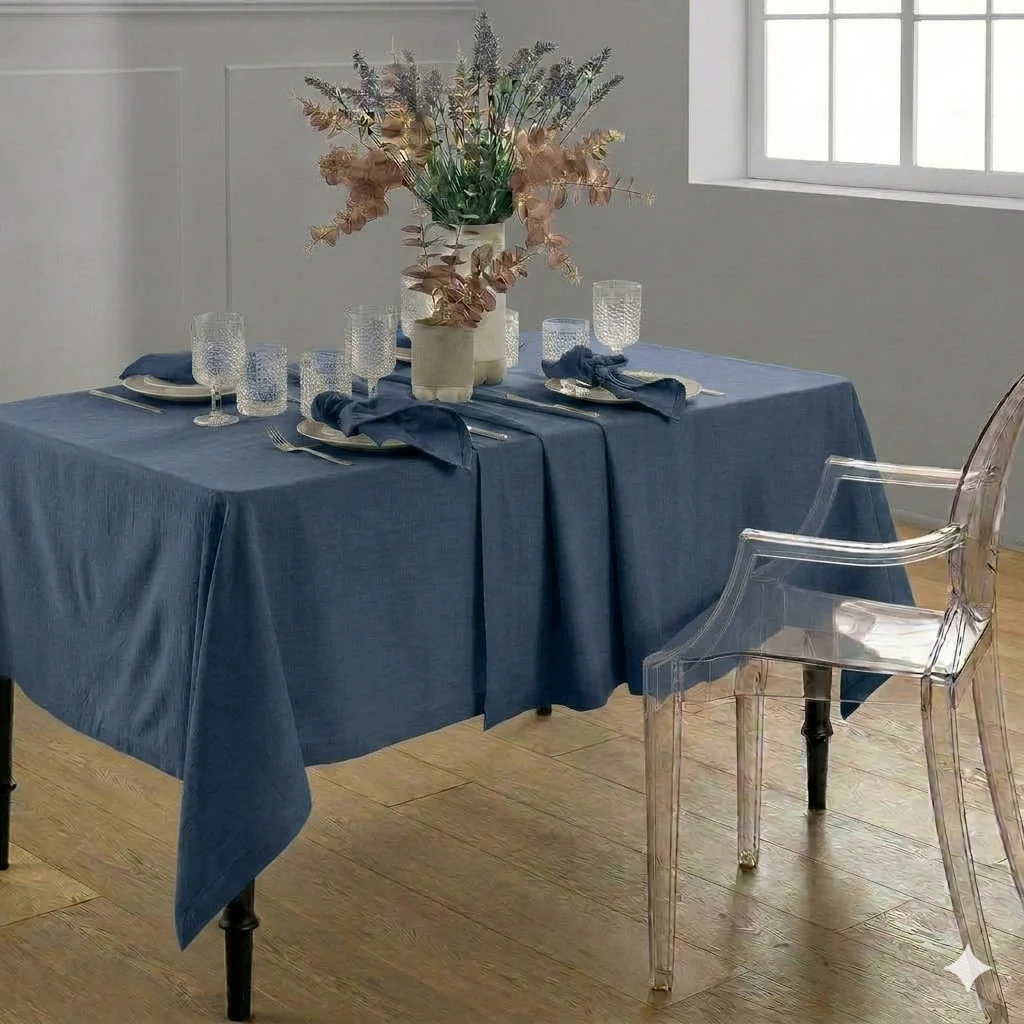 Tovaglia Tinta in Filo Atelier Fragrance 140x180 cm Tinta Unita Blue - Image 2