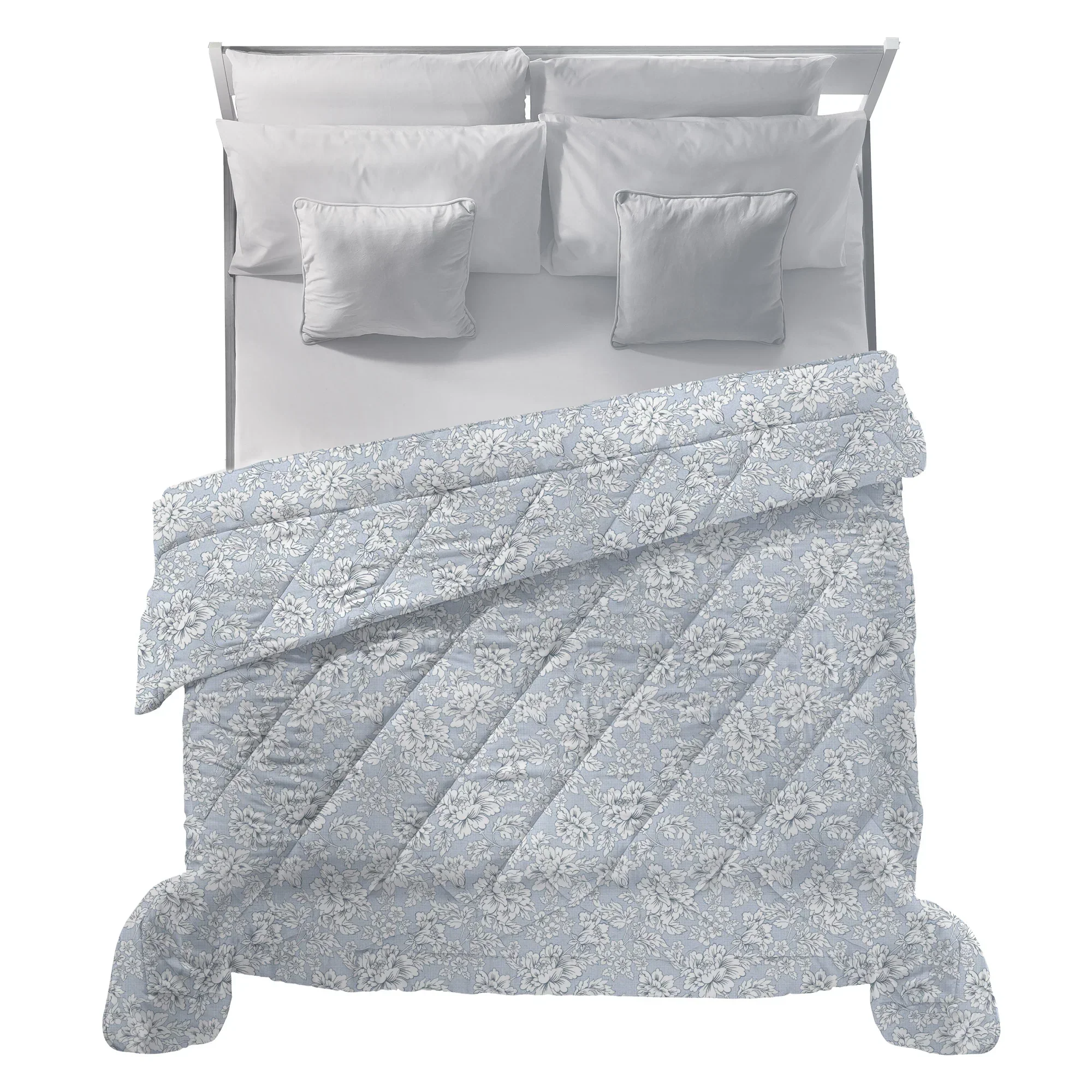 Trapunta Matrimoniale Deco con Stampa - Fantasia Costanza Azzurro - Image 2